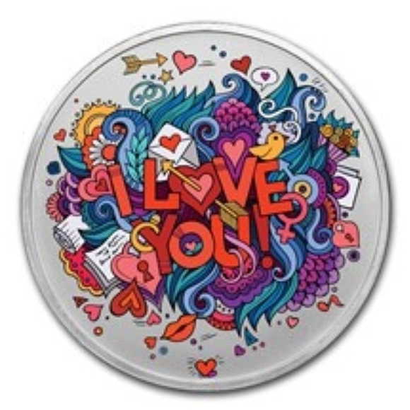 APMEX Other - APMEX 1 Oz. Silver Colorized Round w/Capsule & Velvet Bag (I Love You, Pop Art)